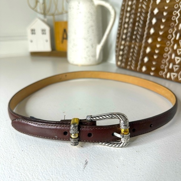 Brighton Accessories - Brighton Classic Brown Leather Belt with Mixed Metal Buckle Women's - Size 34